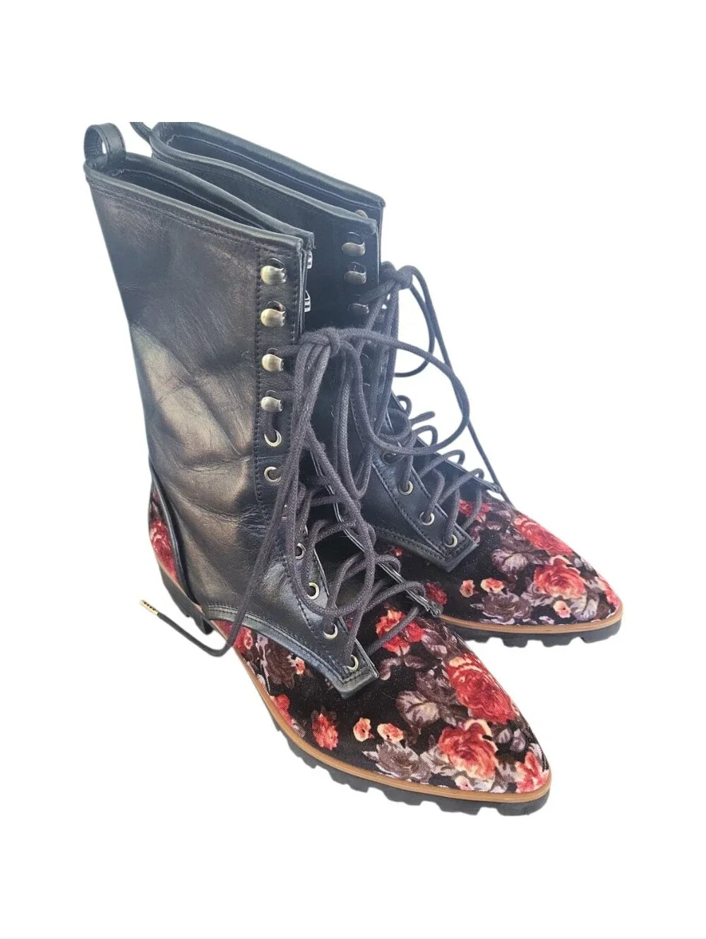 NWT Luxury Rebel Gretchen Vegan Floral Velvet Lace Up Point Toe Boots Sz 7 - Picture 1 of 15